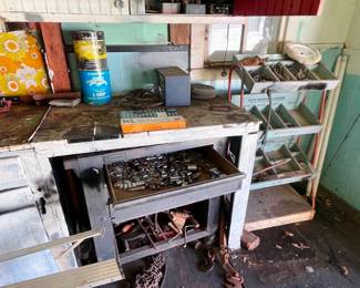 Shop cart and hand tools with the store rack standing by