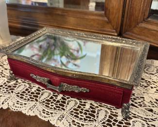 Red Jewelry Box with Mirrored Tray