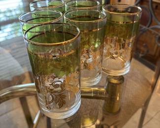Set of 8 MCM Green Gold Highball Set