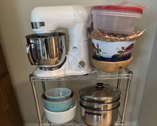 Metal Rolling Cart, Mixer and Bowls