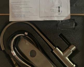 Stainless steel, single handle faucet and soap dispenser - new
