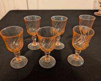 Vintage pink swirl cordial glasses