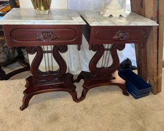 Pair of matching lyre lamp tables