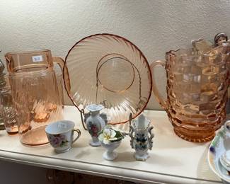Large selection of pink swirl depression glass!