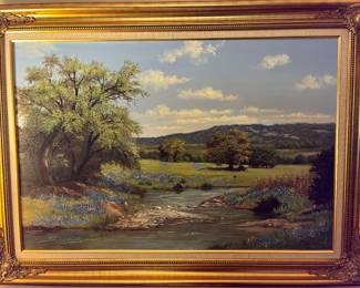 PAINTING OF TEXAS HILL COUNTRY BLUE BONNETS BY N.A. BERKHOUSE