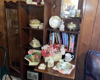 LOVELY ANTIQUE OAK SECRETARY - LOADED WITH HAND PAINTED NIPPON!