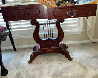 Matching lyre console table w/ marble top