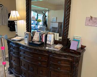 MAJESTIC MARBLE-TOPPED BEDROOM DRESSER & MIRROR