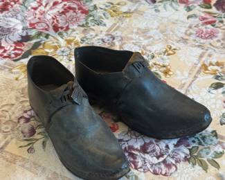 19th Century Lancashire Childs Leather And Wood Clogs Worn In Cotton Mills