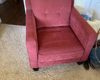 Chenille upholstered vintage red chair
