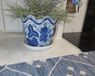 Blue and white planter.