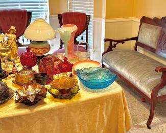 Victorian Setee & Matching Chair + Antique Sofa