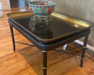 Black Lacquer and Gold Coffee Table with Tray