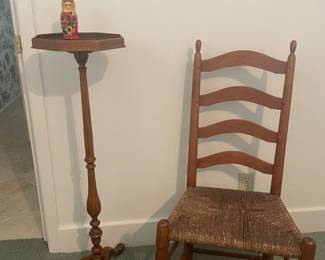 Antique Ladder Back Chair and Candlestand