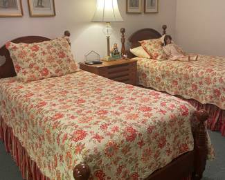 Matching Twin Beds with bedding. Like new mattresses