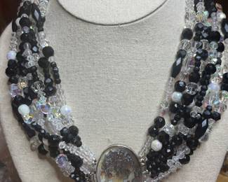 Abalone Cameo with Crystal Bead Necklace