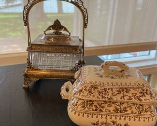 Victorian Pickle Caster, Transfer ware gravy Tureen
