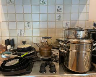 Cast Iron, one Wagner ware, Copper Tea Kettle , Stainless Steel