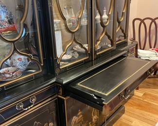 Asian black Lacquer Display Cabinet with pull out shelf