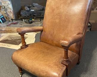 Henredon leather Chair with scratches , but artistically scratched in pattern 😁