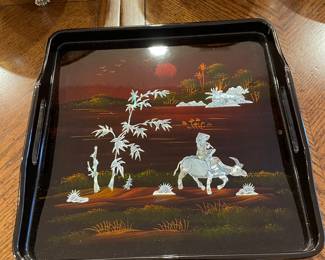 Black lacquer and mother of pearl tray