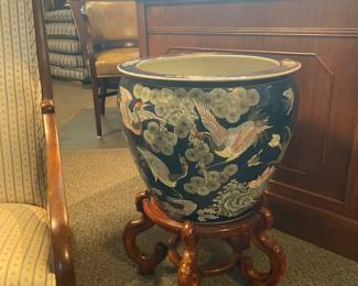 Large Asian Planter on wood base
