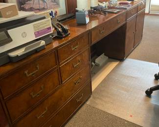 Beautiful Burled Wood Wall Unit Desk or Credenza with Key