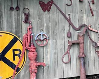 water pumps railroad sign vintage metal art