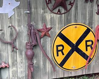 railroad sign water pump ice block texas horseshoe