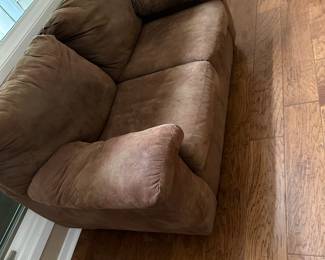 Brown microsuede love seat with matching full size couch