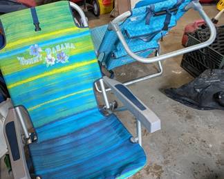 Two Tommy Bahama Beach Chairs. Each With Insulated Zipper Cooler Pouch On The Back & A Second Zipper Pouch for Snacks, Keys, etc