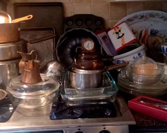 Stovetop. Vintage Copper Pots and Pans