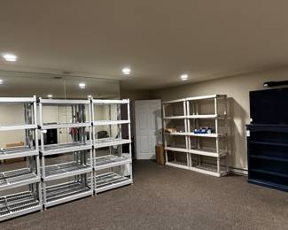 Several storage shelves