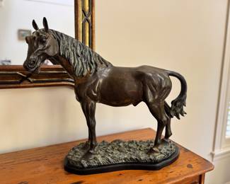 Metal horse sculpture signed Kim Yu