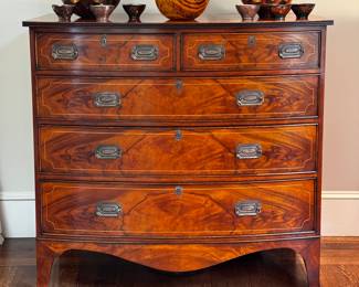 Regency style bow front chest with 5 drawers