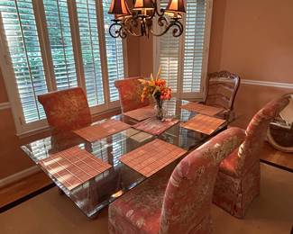 Glass Dining table with chairs . Price 400.00 or best offer