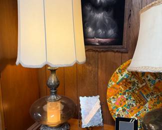 Vintage Lamps, Vintage Velvet Painting, Antique Chipped glass mirror