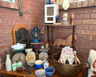 Antique and Vintage Primitives, Brass, Copper, Vintage Lanterns, Vintage scales, Vintage Radios