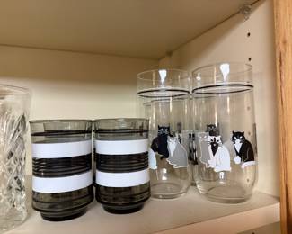 Cat collectibles and glassware