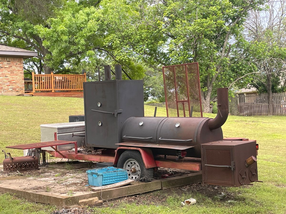 Complete BBQ trailer perfect for parties or start up business. Needs new tires and a cleaning but will fit the bill for your next adventures