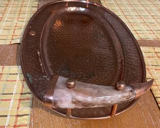 Copper serving platter with horn handles