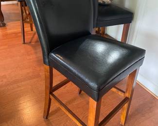 4 Luxury Black Faux Leather Bar stools Seat is 28.5” tall Back 45” x18”deep