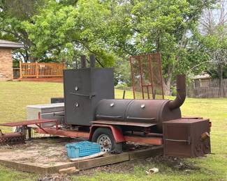 Complete BBQ trailer perfect for parties or start up business. Needs new tires and a cleaning but will fit the bill for your next adventures