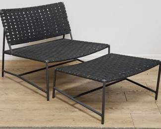 Restoration hardware Montecito style lounge chair with matching ottoman, patio furniture