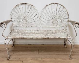 Vintage wicker and metal love seat