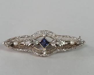 14k gold and sapphire brooch