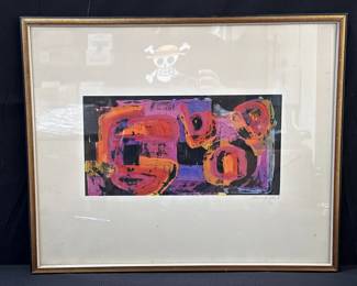 Pencil signed watercolor on paper mid century modern abstract dated 1967