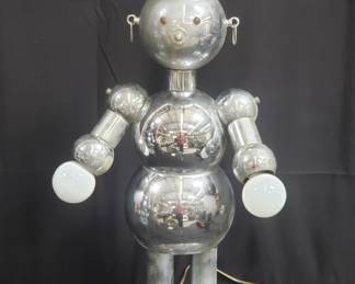 Post modern chrome robot sculpture table lamp by Torino