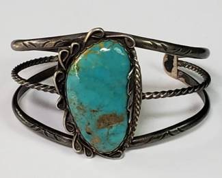 Vintage Native American silver and turquoise cuff bracelet