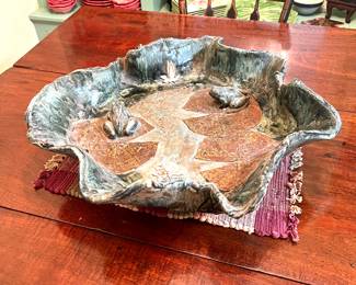 Large Pottery Bowl with Frogs